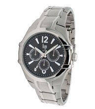 Lip Style Analogue Quartz 1038222 Silver Steel Strap Black Dial