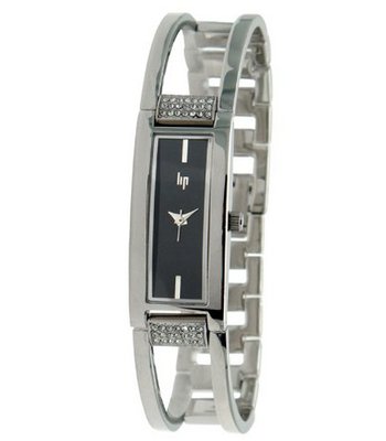 Lip Style Analogue Quartz 10836512 Silver Coloured Brass Bracelet Black Dial