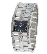 Lip Style Analogue Quartz 10839012 Silver Brass Bracelet Black Dial