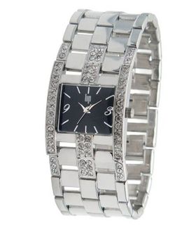 Lip Style Analogue Quartz 10839012 Silver Brass Bracelet Black Dial