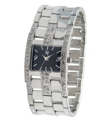 Lip Style Analogue Quartz 10839012 Silver Brass Bracelet Black Dial