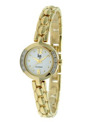 Lip Style Ladies 10 Diamonds Set Bezel Golden Plated Strap 10836212