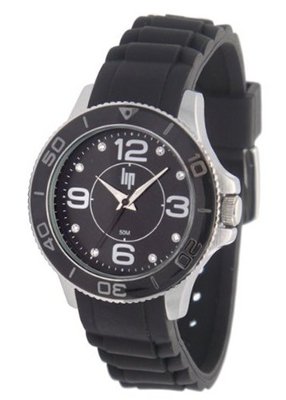 Lip Style Ladies Quartz 10911342 with Stones Set Dial and Black Plastic Strap