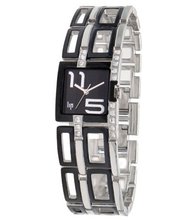 Lip Style Ladies Stones Set Bezel Black And Stainless Steel Strap 10833712