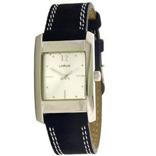 Lorus Ladies Silver Tone Black Leather Strap LR1012