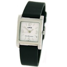Lorus Ladies Silver Tone Black Leather Strap
