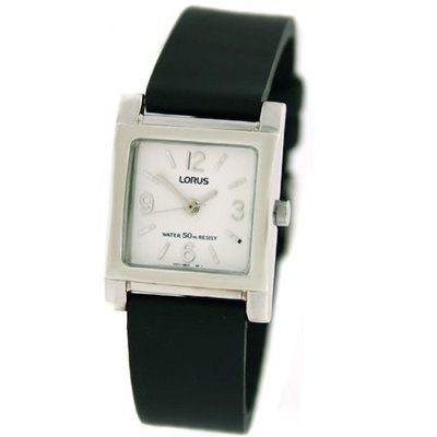 Lorus Ladies Silver Tone Black Leather Strap