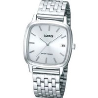 Lorus Silver Square Dial Date Metal Bracelet Strap Dress RXH01JX9