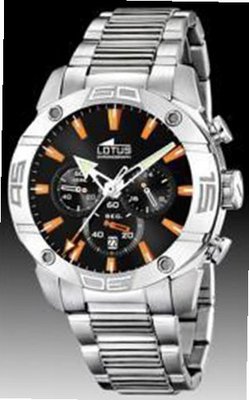 Lotus CRONO L15643/4 Silver Stainless-Steel Analog Quartz with Black Dial