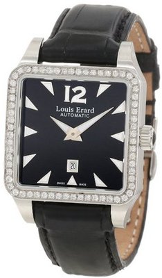 Louis Erard 20700SE02.BAV11 "Emotion" Stainless Steel, Black Leather, and Diamond Square Automatic