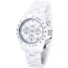 LTD LTD-020611 Unisex Ceramic Chronograph White Dial And Strap