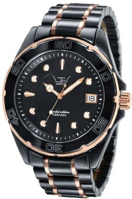 LTD Unisex Ceramic Limited Edition Analogue 31703 with Black Ceramic Case And Bracelet With Rose Gold Highlights