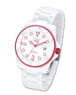 LTD Unisex LTD-021802 Ceramic Diver White Ceramic With Red Aluminium Anodized Plated Bezel