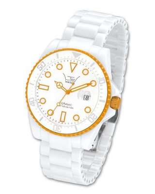 LTD Unisex LTD-021803 Ceramic Diver White Ceramic With Orange Aluminium Anodized Plated Bezel