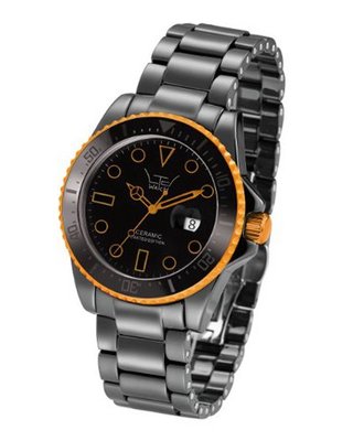 LTD Unisex LTD-031803 Ceramic Diver Black Ceramic With Orange Aluminium Anodized Plated Bezel
