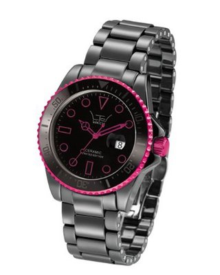 LTD Unisex LTD-031805 Ceramic Diver Black Ceramic With Hot Pink Aluminium Anodized Plated Bezel