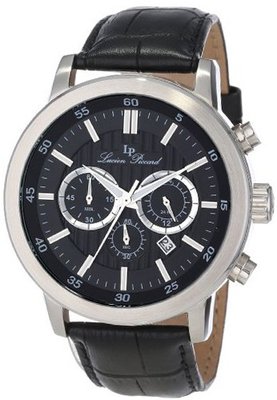 Lucien Piccard 12011-01 Monte Viso Chronograph Black Textured Dial Black Leather