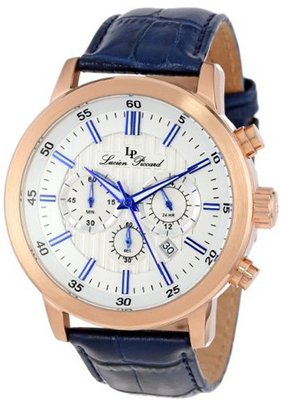 Lucien Piccard 12011-RG-023S Monte Viso Chronograph White Textured Dial Dark Blue Leather Band
