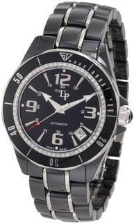 Lucien Piccard 27110BK Celano Mid Size Automatic Diamond Accented Black Dial Black Ceramic