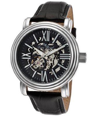 Lucien Piccard LP-11912-01 Domineer Black and Skeletonized Genuine Leather