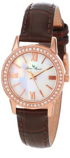 Lucien Piccard LP-12006-RG-02MOP Veleta White Mother-Of-Pearl Dial Swarovski Crystal Accents Brown Leather