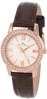 Lucien Piccard LP-12006-RG-02S Veleta Silver Textured Dial Swarovski Crystal Accents Brown Leather
