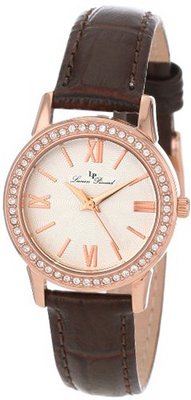 Lucien Piccard LP-12006-RG-02S Veleta Silver Textured Dial Swarovski Crystal Accents Brown Leather