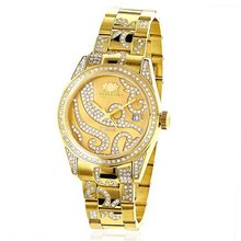 Iced Out Luxurman Tribeca Ladies Diamond 3ct Diamond 18k Yellow Gold Plated