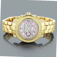 Luxurman Ladies Diamond 0.3ct Pink MOP Yellow Gold Plated