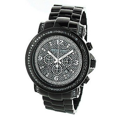Oversized Black Diamond Iced Out Luxurman w Chronograph