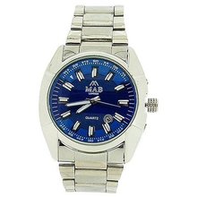 Mab London Calendar 2 Tone Blue 3D Dial Silver Tone Metal Strap Dress