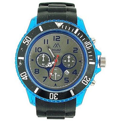 Mab London Gents Chrono Effect Silver Dial Calendar Black Rubber Strap