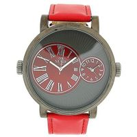 Mab London Gents Large Face With Two Sub Dials Red PU Strap Casual 2Time