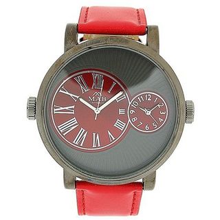 Mab London Gents Large Face With Two Sub Dials Red PU Strap Casual 2Time