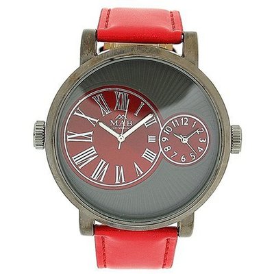 Mab London Gents Large Face With Two Sub Dials Red PU Strap Casual 2Time