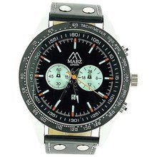 Mab London Gents Translucent Black Dial Date & Black Leather Strap Casual