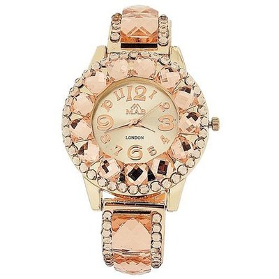 Mab London Ladies All Rose Gold Tone, Dial Crystal Set Bezel & Strap Dress