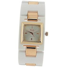 Mab London Ladies Silver Dial White Plastic & Rose Gold Tone Square Strap