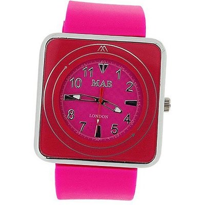Mab London Pink Square Dial Pink Rubber Strap Ladies Unisex MRU1