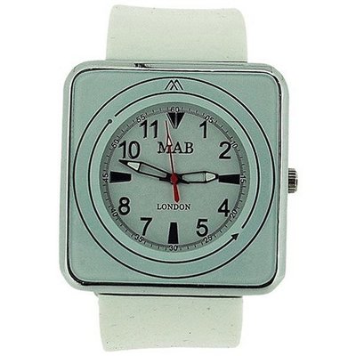 Mab London White Square Dial White Rubber Strap Ladies Unisex MRU1