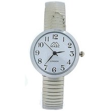 Mabz London Silver Tone Dome Shape White Dial Ladies Expander Strap EXPS26