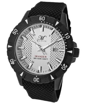 Invader Round Case Color: Black, Strap Color: Black, Dial Color: Silver