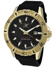 Invader Round Dial Color: Black, Strap Color: Black, Case Color: Gold tone