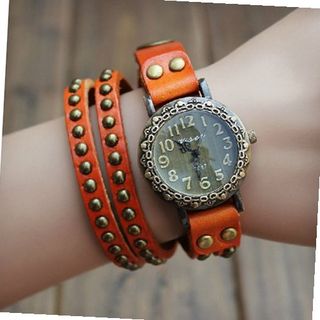 MagicPiece Handmade Vintage Style Leather For  Big Round Dial Leather Wrap with Rivet in 4 Colors: yellow