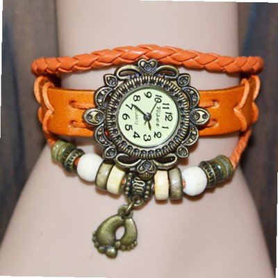 MagicPiece Handmade Vintage Style Leather For  Footprints Pendant and Wooden Beads in 4 Colors: Orange