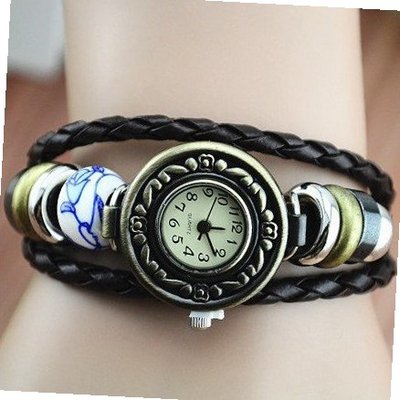 MagicPiece Handmade Vintage Style Leather For  Leather Belt with Glasses Bead in 3 Colors: Blue