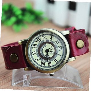 MagicPiece Handmade Vintage Style Leather For  Roman Numbers Dial in 4 Colors: Red