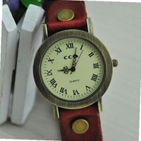 MagicPiece Handmade Vintage Style Leather For  Round Dial with Cow Leather Belt in 5 Colors: Red