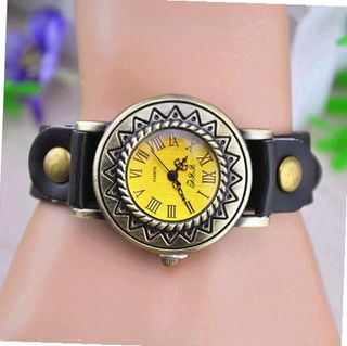 MagicPiece Handmade Vintage Style Leather For  Sunflower Dial with Leather Belt in 3 Colors: Black