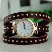 MagicPiece Handmade Vintage Style Leather For  Triple Wraps Leather Round Shape with Round Rivet in 3 Colors: Dark Brown
